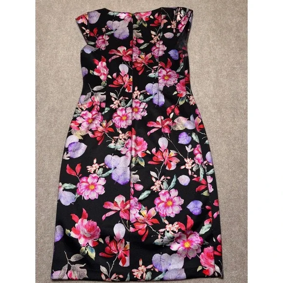 Joseph Ribkoff Floral Metallic Sheath Dress Size 10 Black Pink Purple - Picture 6 of 10